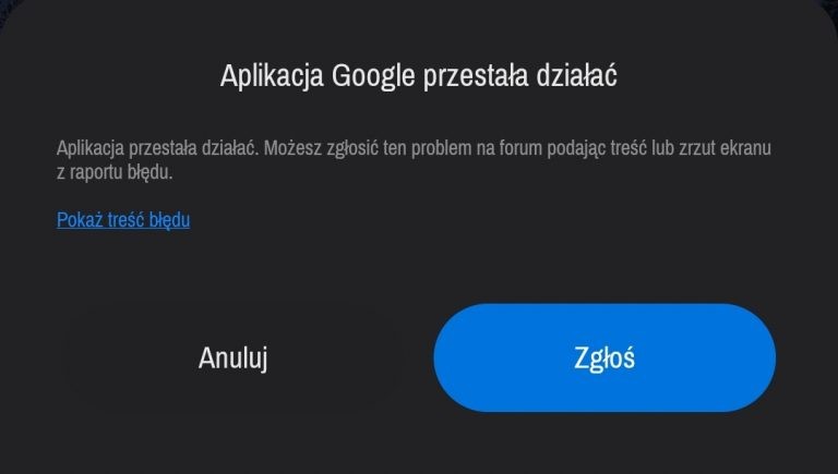 Problemy z aplikacją Google